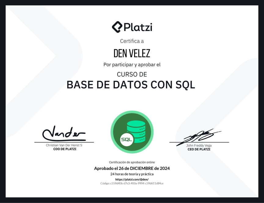Diploma del Curso de Bases de Datos con SQL