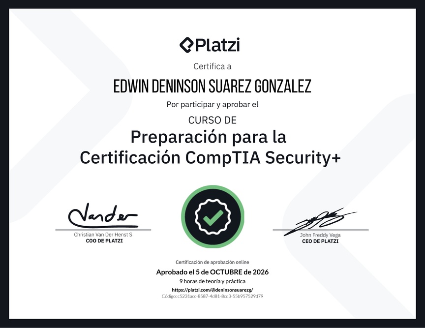 Diploma del Curso de Preparación para la Certificación CompTIA Security+