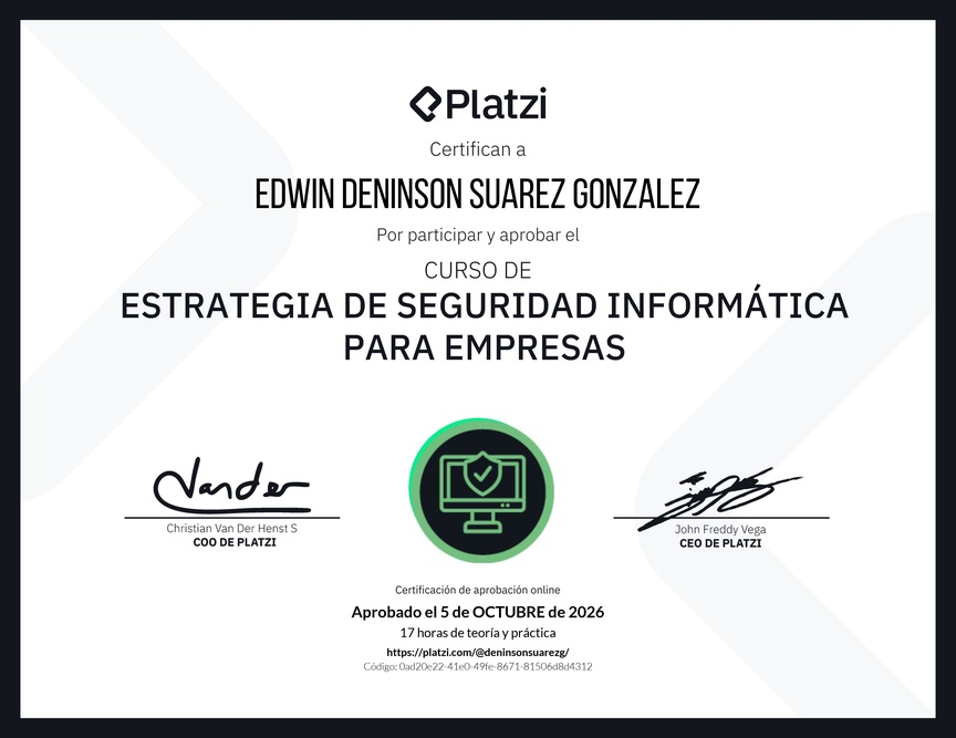 Diploma del Curso de Estrategia de Seguridad Informática para Empresas