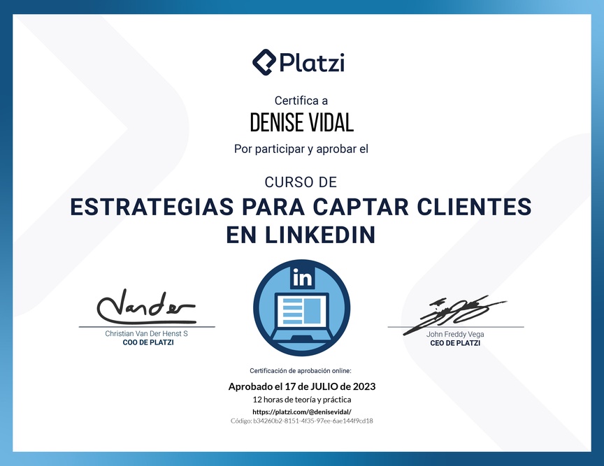 Diploma del Curso de Estrategias para captar clientes en LinkedIn