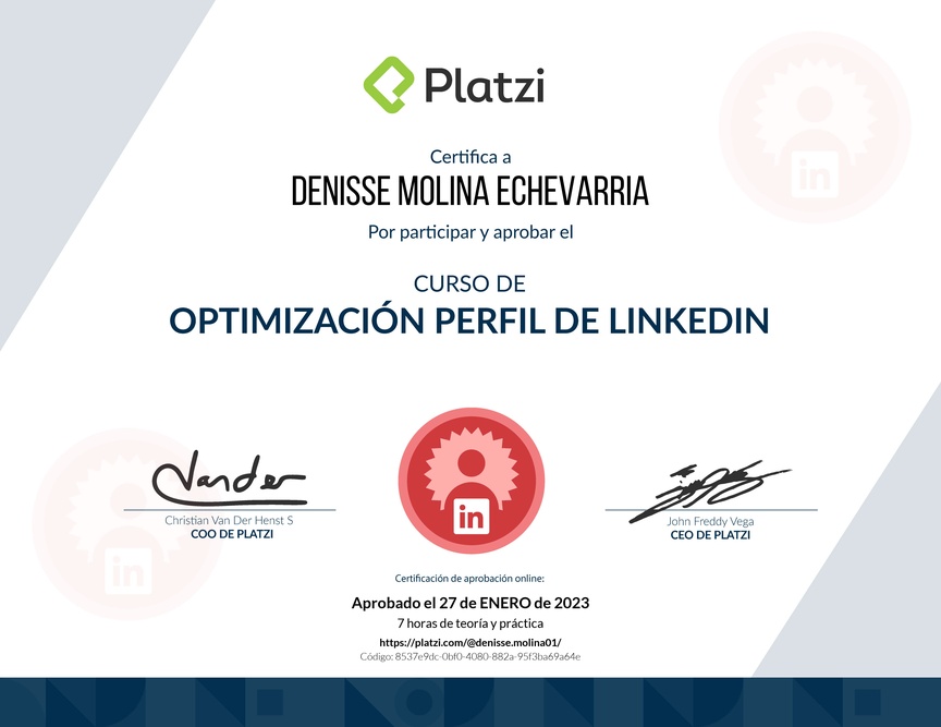 Diploma del Curso de Optimización del Perfil de LinkedIn