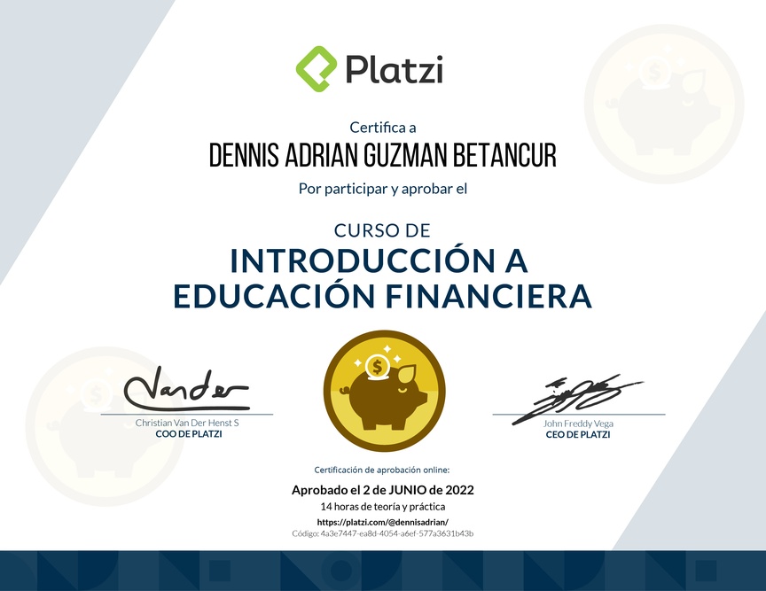 Diploma del Curso de Introducción a Educación Financiera