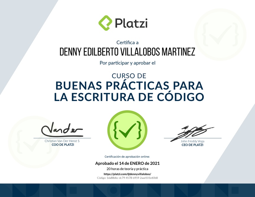 Diploma del Curso de Patrones de Diseño y Buenas Prácticas en PHP
