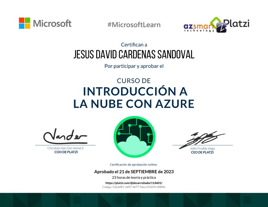 Diploma del Curso de Introducción a la Nube con Azure