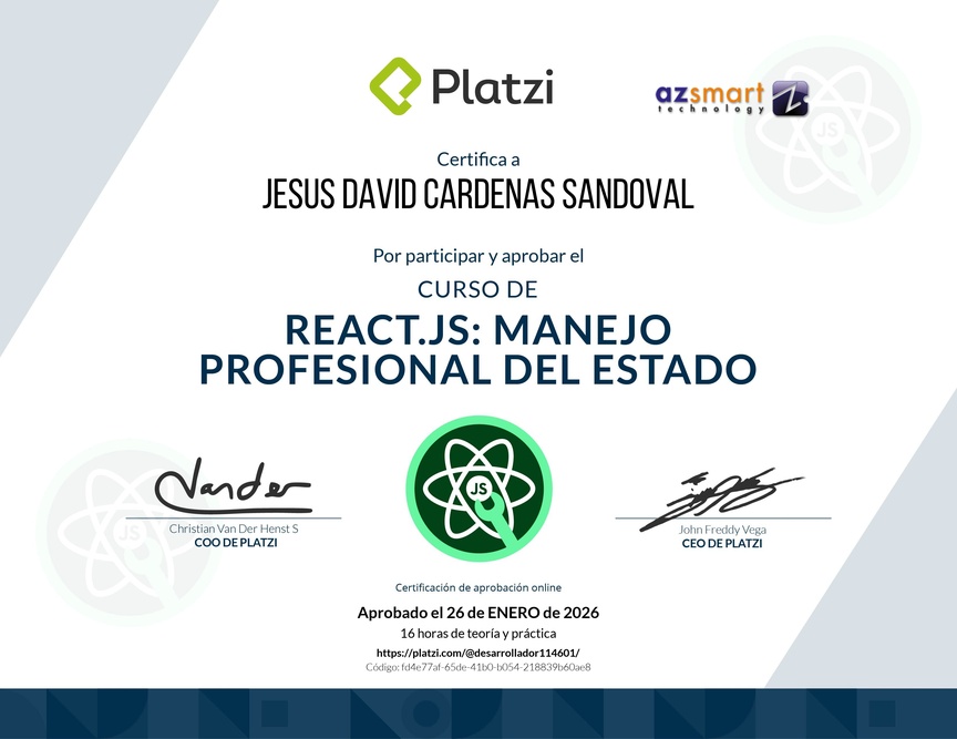 Diploma del Curso de React.js: Manejo Profesional del Estado