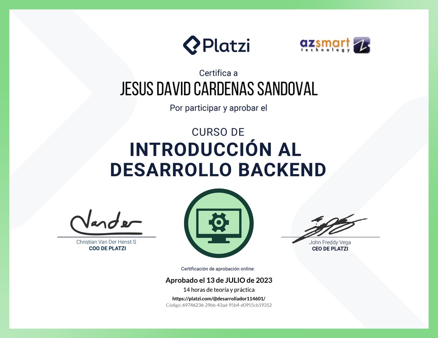 Diploma del Curso de Introducción al Desarrollo Backend