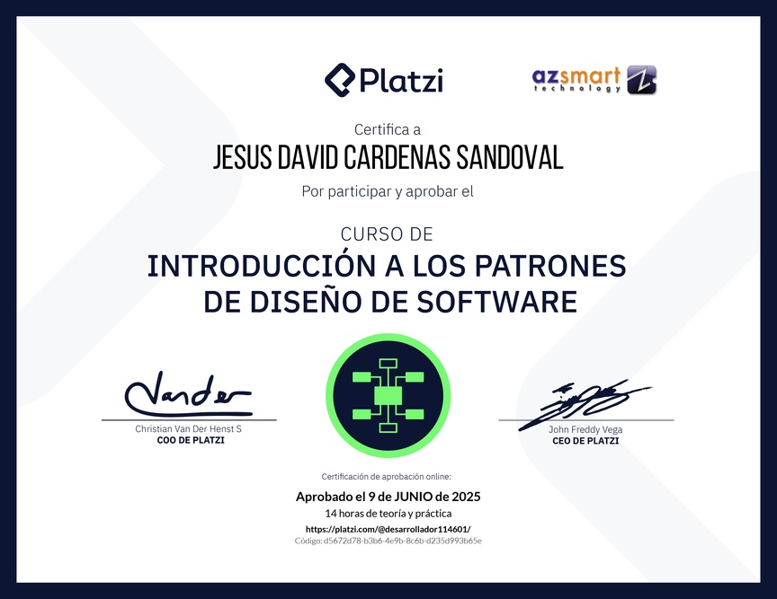 Diploma del Curso de Introducción a los Patrones de Diseño de Software