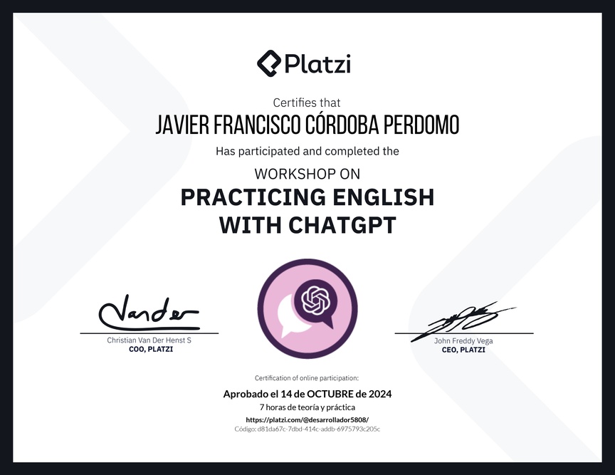 Diploma del Curso de Inglés Práctico con ChatGPT