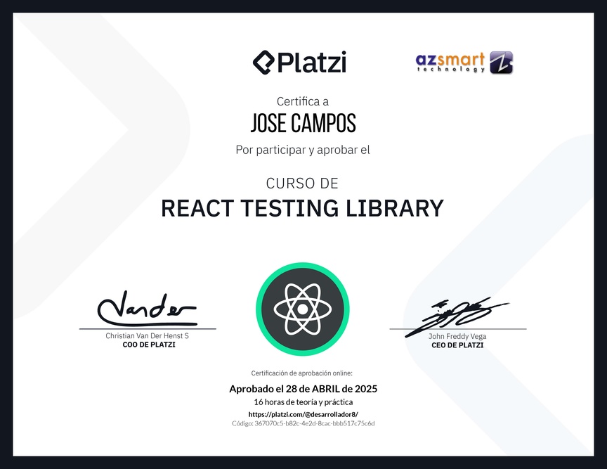 Diploma del Curso de React Testing Library