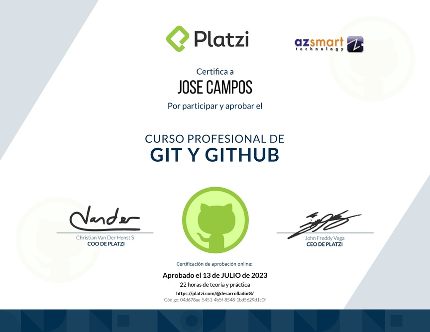 Diploma del Curso Profesional de Git y GitHub