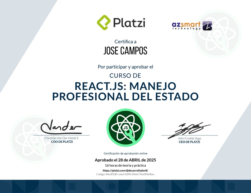 Diploma del Curso de React.js: Manejo Profesional del Estado