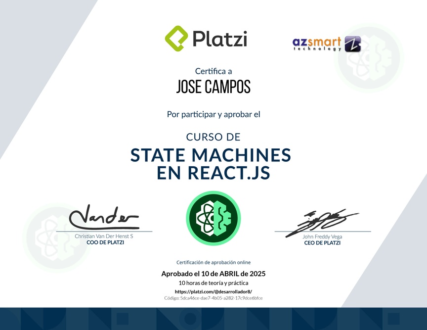 Diploma del Curso de State Machines en React.js