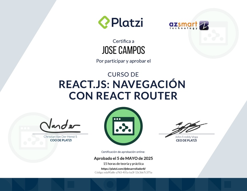 Diploma del Curso de React.js: Navegación con React Router