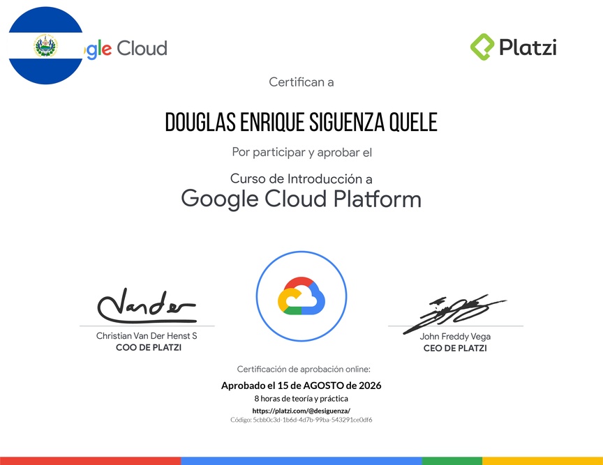 Diploma del Curso de Introducción a Google Cloud Platform