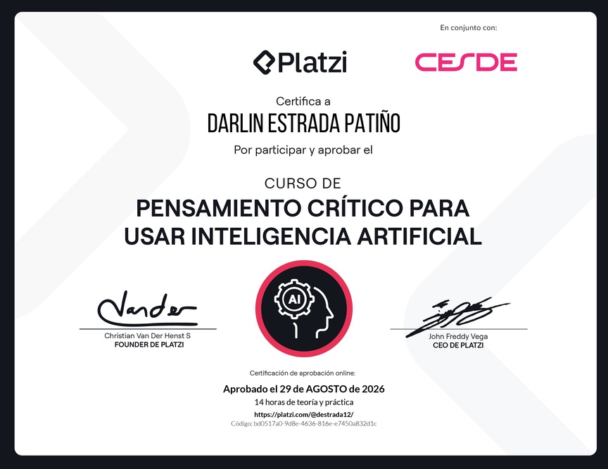 Diploma del Curso de Pensamiento Crítico para usar Inteligencia Artificial