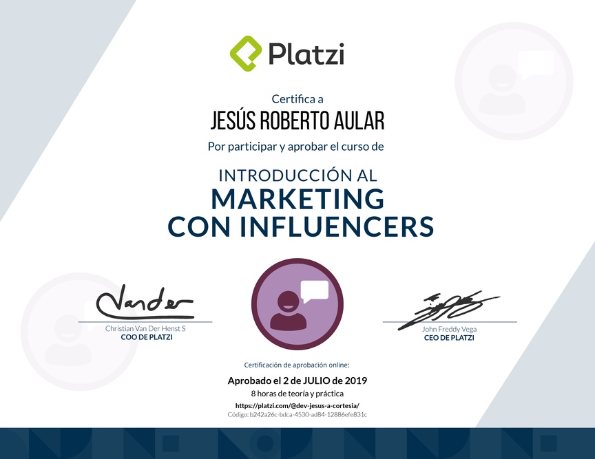 Diploma de Introducción al marketing con influencers 2017