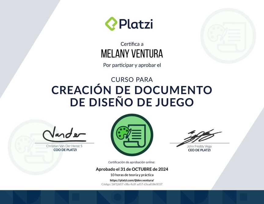 Diploma del Curso de Diseño de Videojuegos: El Documento de Diseño