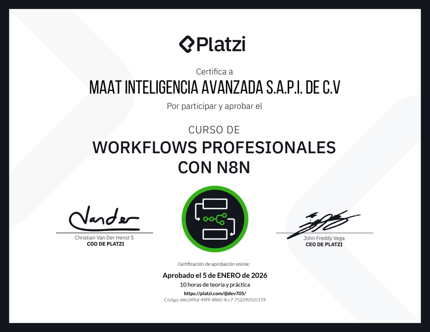 Diploma del Curso de Workflows Profesionales con n8n