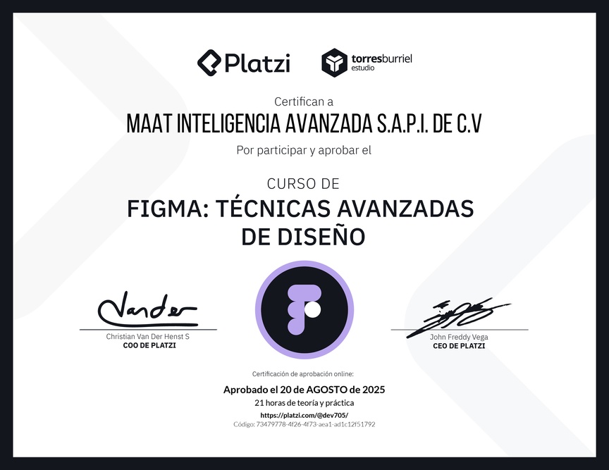 Diploma del Curso de Figma: Técnicas Avanzadas de Diseño