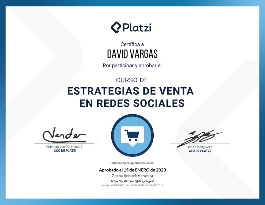 Diploma del Curso de Estrategias de Venta en Redes Sociales: Análisis de Métricas