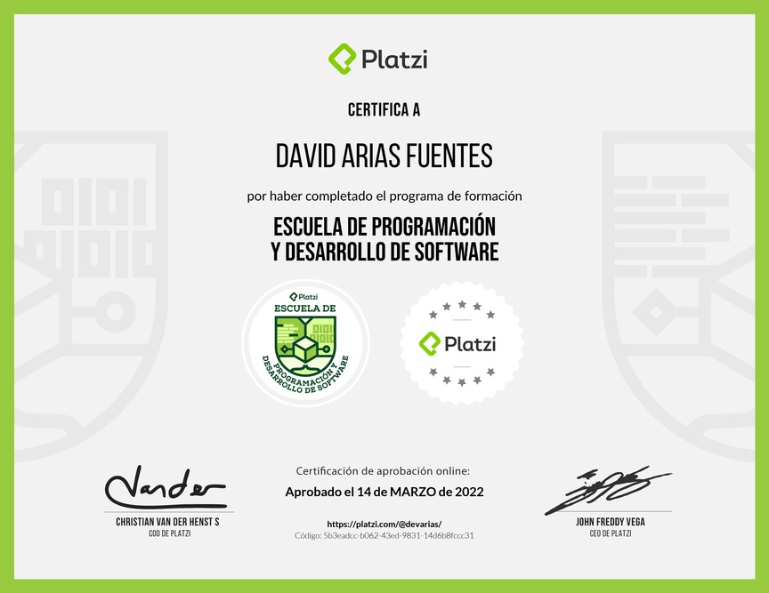 Diploma de la Ruta de Aprendizaje de Programación y Desarrollo de Software