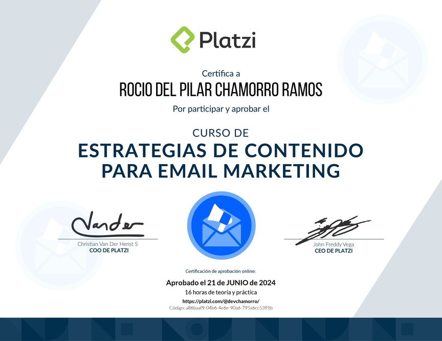 Diploma del Curso de Estrategias de Contenido para Email Marketing