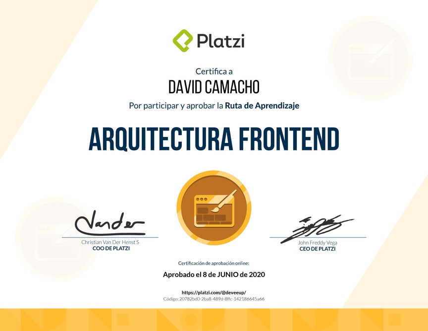 Diploma de la Ruta de Aprendizaje de Arquitectura Frontend