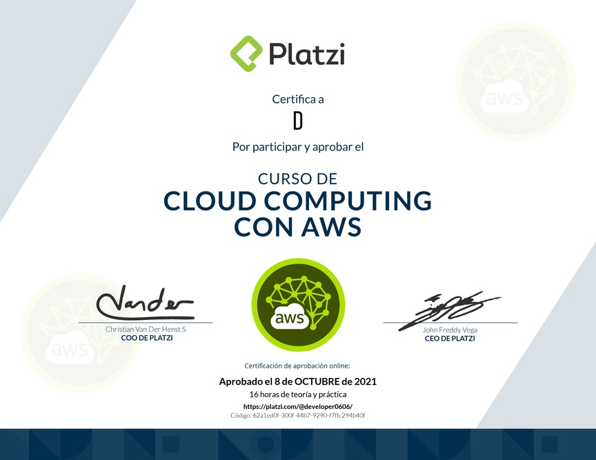 Diploma del Curso Práctico de Cloud Computing con AWS