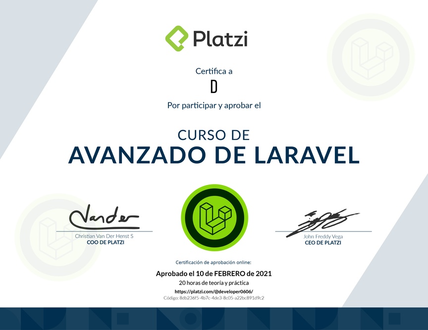 Diploma del Curso Avanzado de Laravel