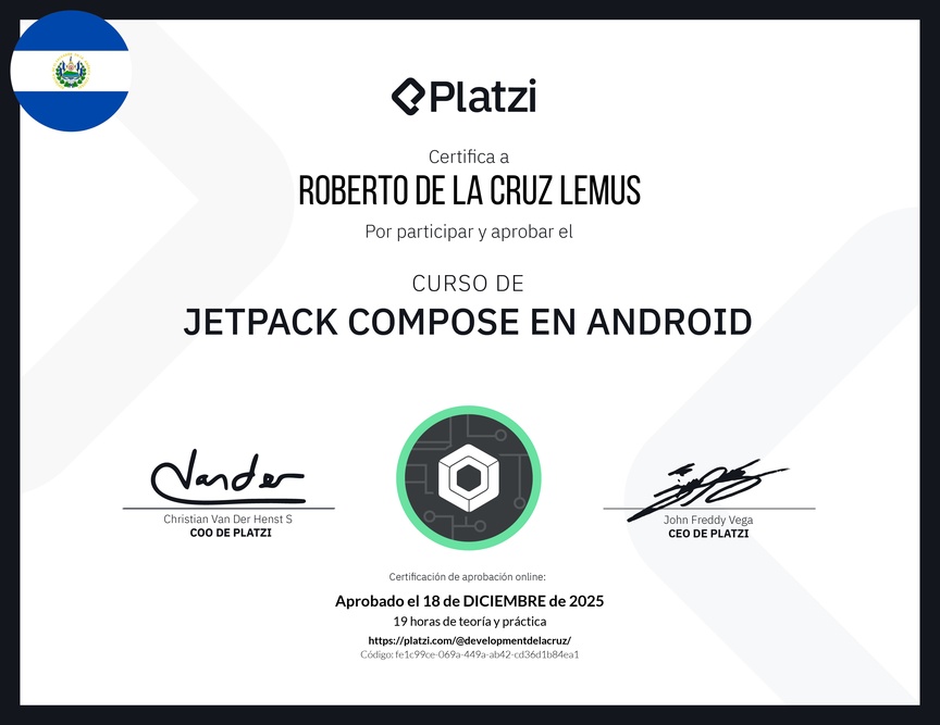 Diploma del Curso de Jetpack Compose en Android