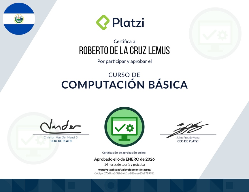 Diploma del Curso Básico de Computadores e Informática