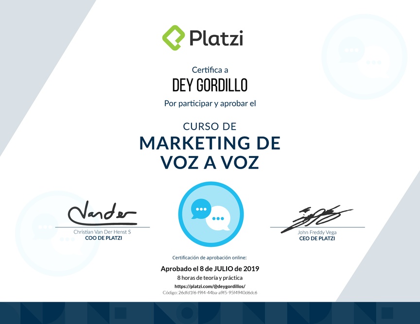 Diploma del Curso Gratis de Marketing Voz a Voz 2016
