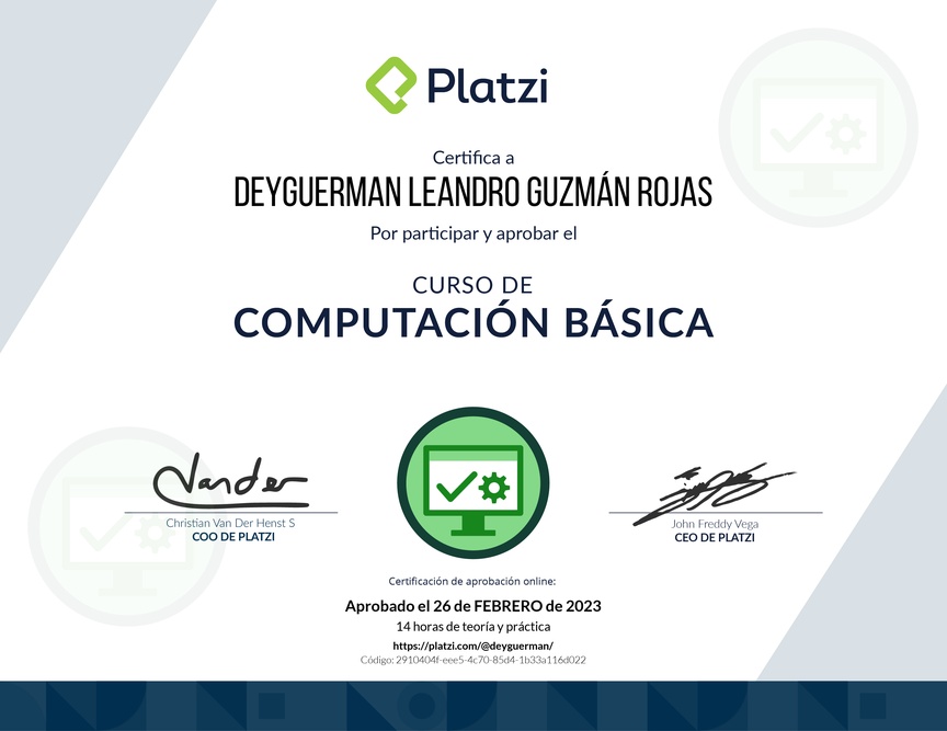 Diploma del Curso Básico de Computadores e Informática