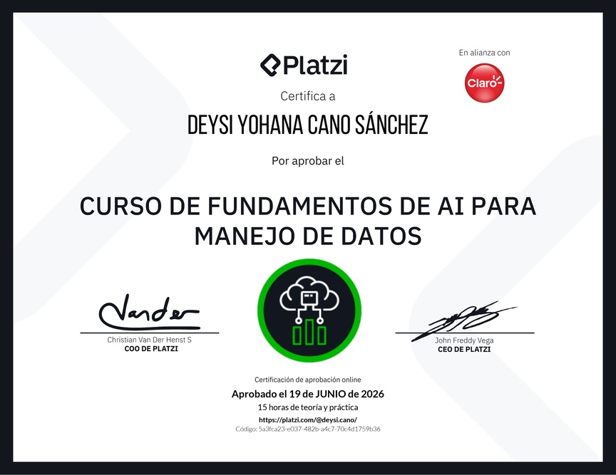 Diploma del Curso de Fundamentos de AI para Manejo de Datos