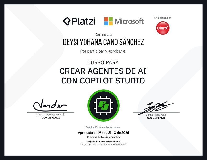 Diploma del Curso Gratis para Crear Agentes de AI con Copilot Studio
