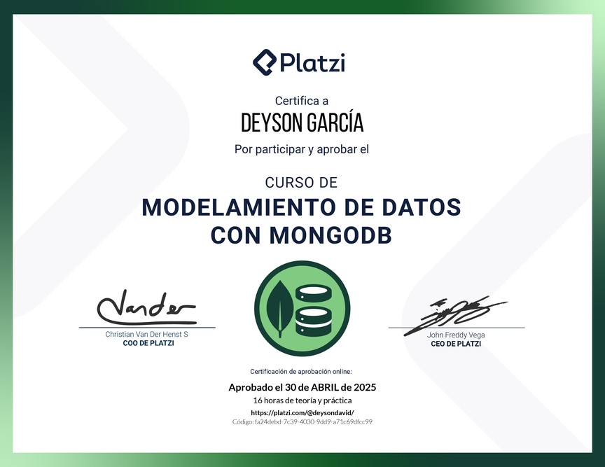 Diploma del Curso de Modelado de Datos en MongoDB