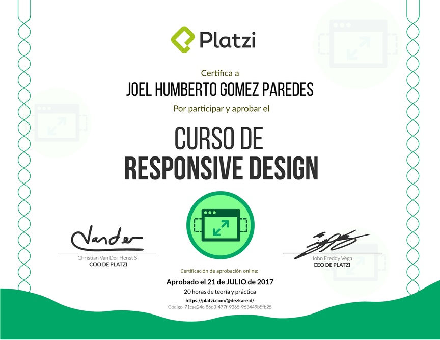 Diploma del Curso de Responsive Design 2016