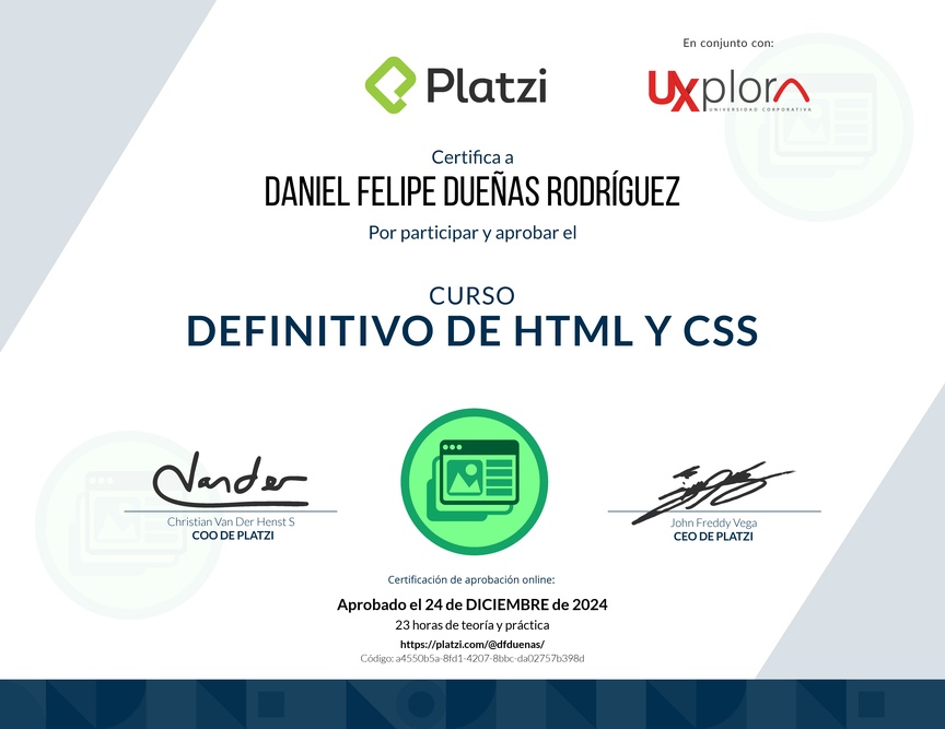 Diploma del Curso Definitivo de HTML y CSS