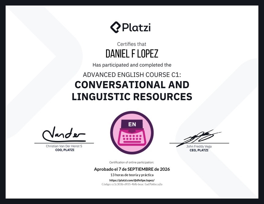 Diploma del Curso de Inglés Avanzado C1: Recursos Conversacionales y Lingüísticos
