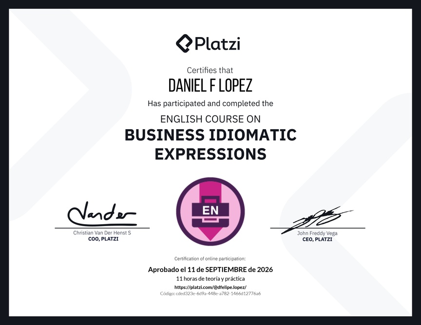 Diploma del Curso de Expresiones Idiomáticas de Negocios en Inglés