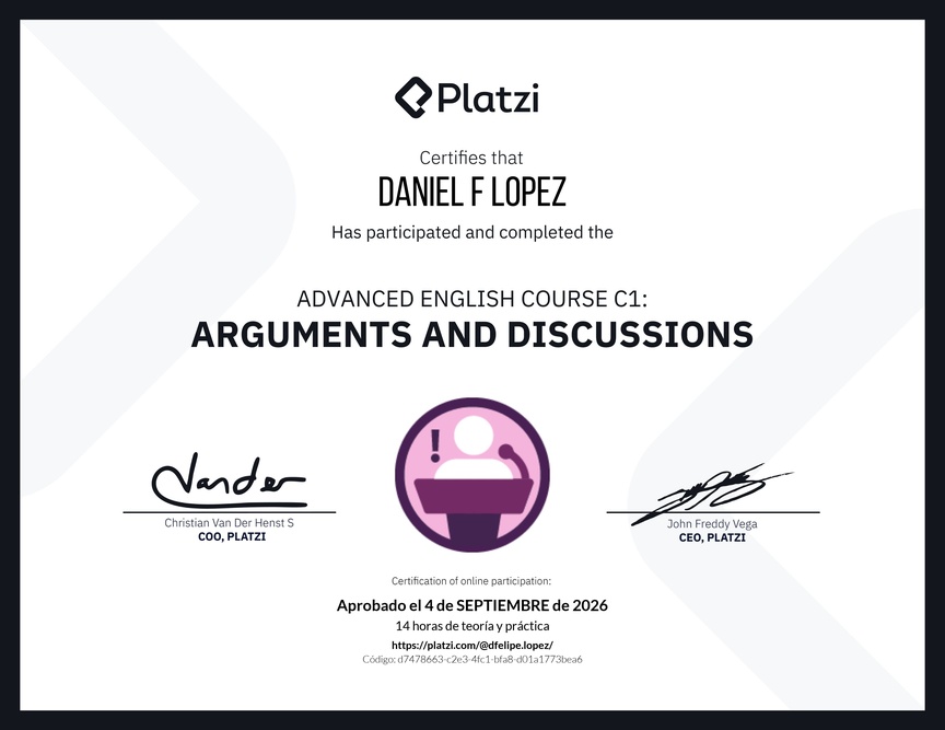 Diploma del Curso de Inglés Avanzado C1: Argumentos y Discusiones
