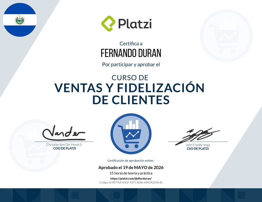 Diploma del Curso de Ventas y Fidelización de Clientes con Buyer Journey