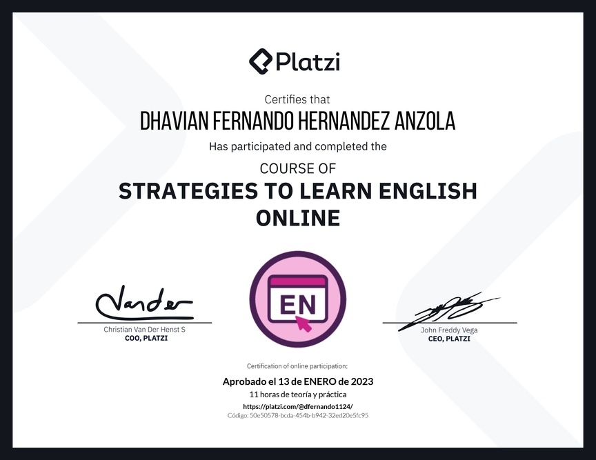 Diploma del Curso Gratis de Estrategias para Aprender Inglés en Línea