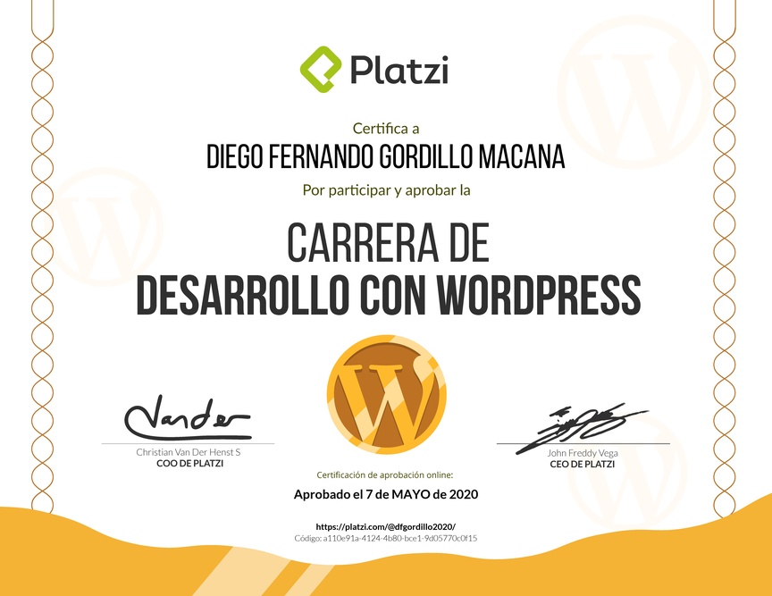 Diploma de la Ruta de Aprendizaje de Desarrollo con WordPress