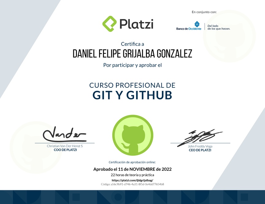 Diploma del Curso Profesional de Git y GitHub