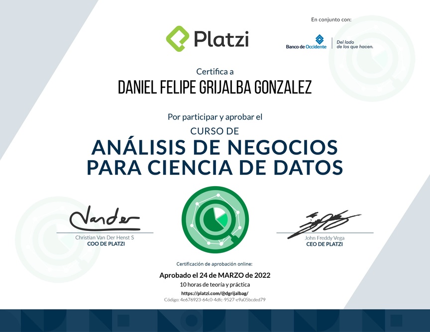 Diploma del Curso de Análisis de Negocios para Ciencia de Datos