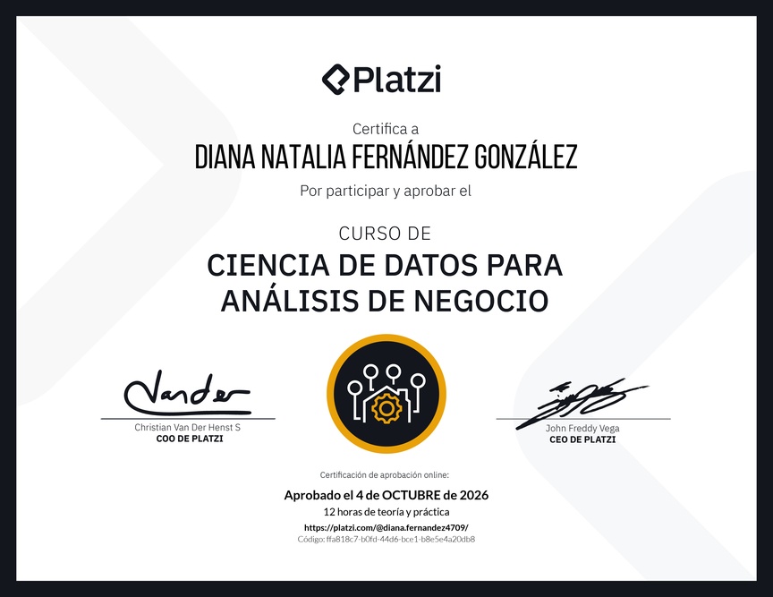 Diploma del Curso de Ciencia de Datos para Análisis de Negocio