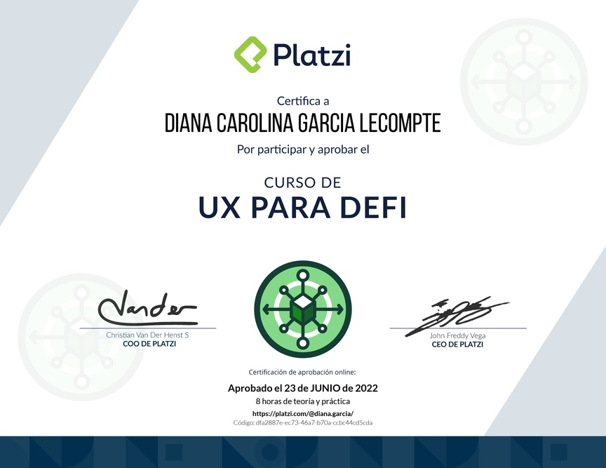 Diploma del Curso de UX para DeFi: Diseñando los Servicios Financieros del Futuro