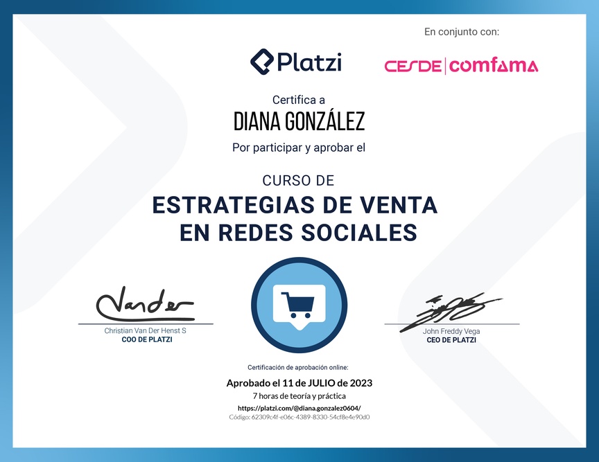 Diploma del Curso de Estrategias de Venta en Redes Sociales: Análisis de Métricas