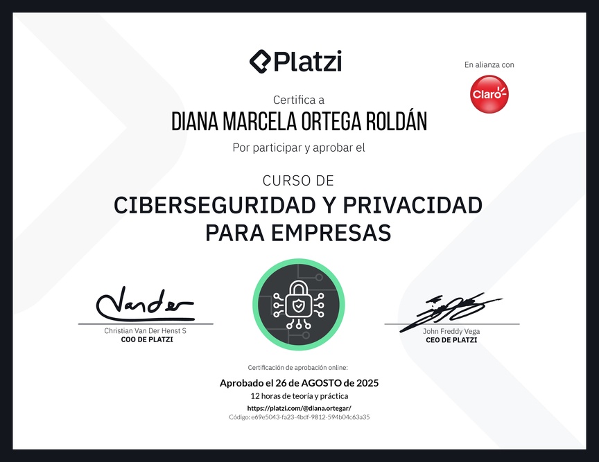Diploma del Curso de Ciberseguridad y Privacidad para Empresas
